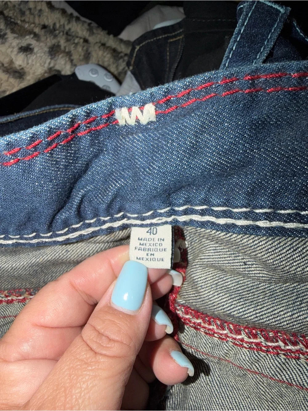 True Religion Blue Denim Jeans with Red & White Stitching